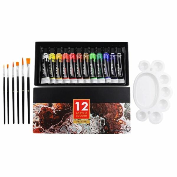 12 pots + pinceaux : Kit de peinture acrylique de poterie