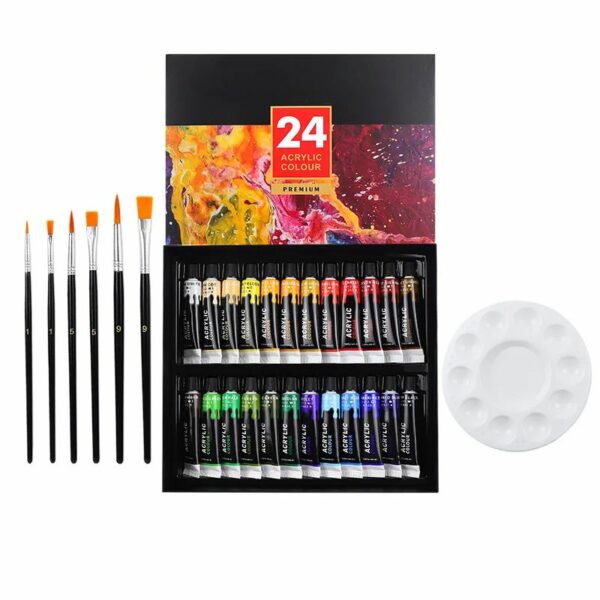 24 pots + pinceaux : Kit de peinture acrylique de poterie